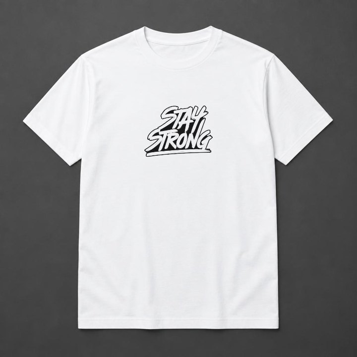 Prévia de Camiseta Stay Strong em camiseta branca