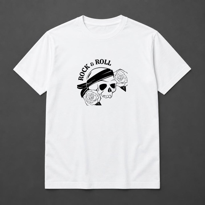 Prévia de Camiseta Rock & Roll em camiseta branca