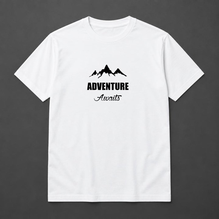 Prévia de Camiseta Adventure Awaits em camiseta branca