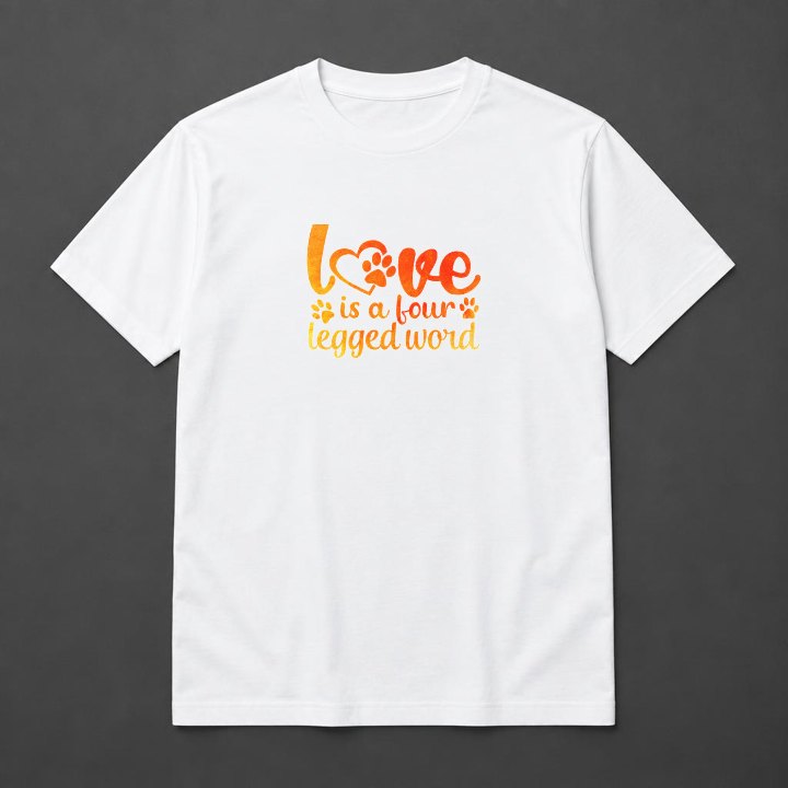 Prévia de Camiseta Love is a Four Legged Word em camiseta branca