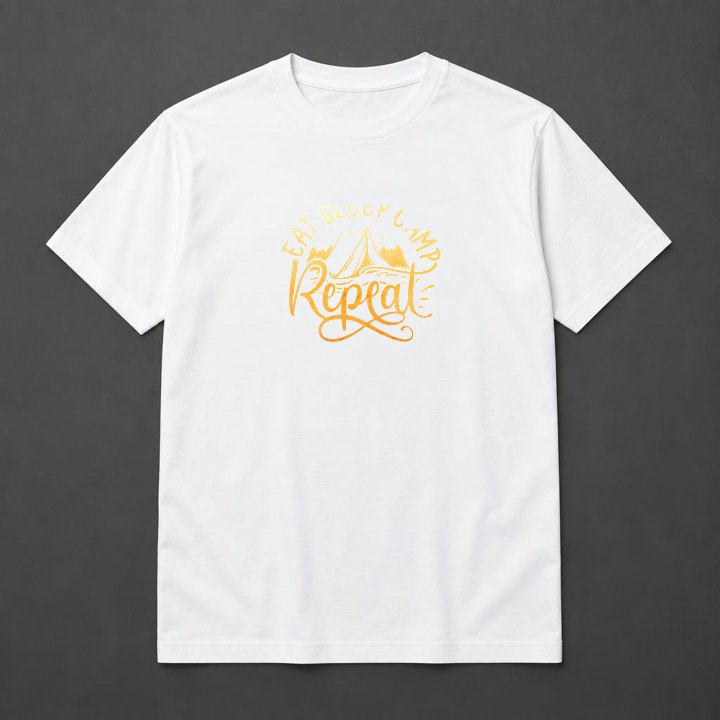 Prévia de Camiseta Eat Sleep Camp Repeat em camiseta branca