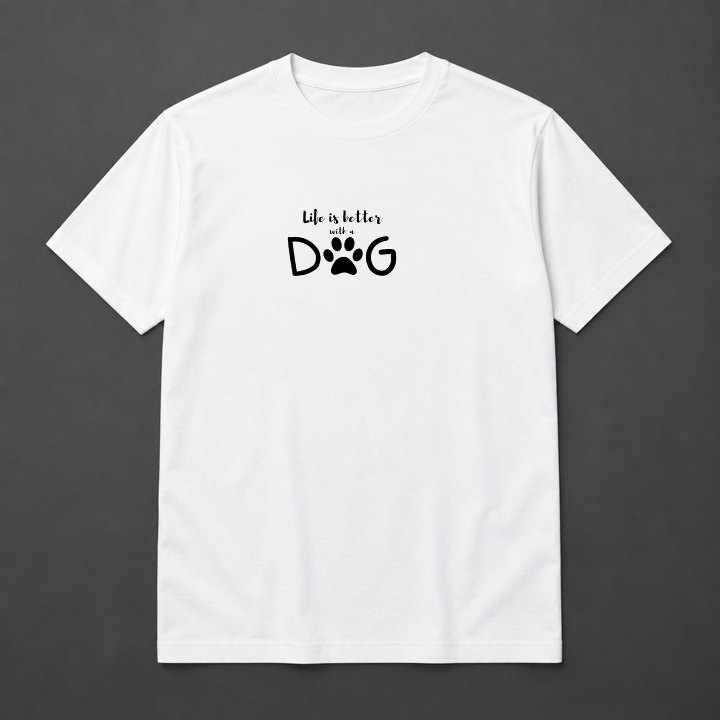 Prévia de Camiseta Life is Better with a Dog em camiseta branca