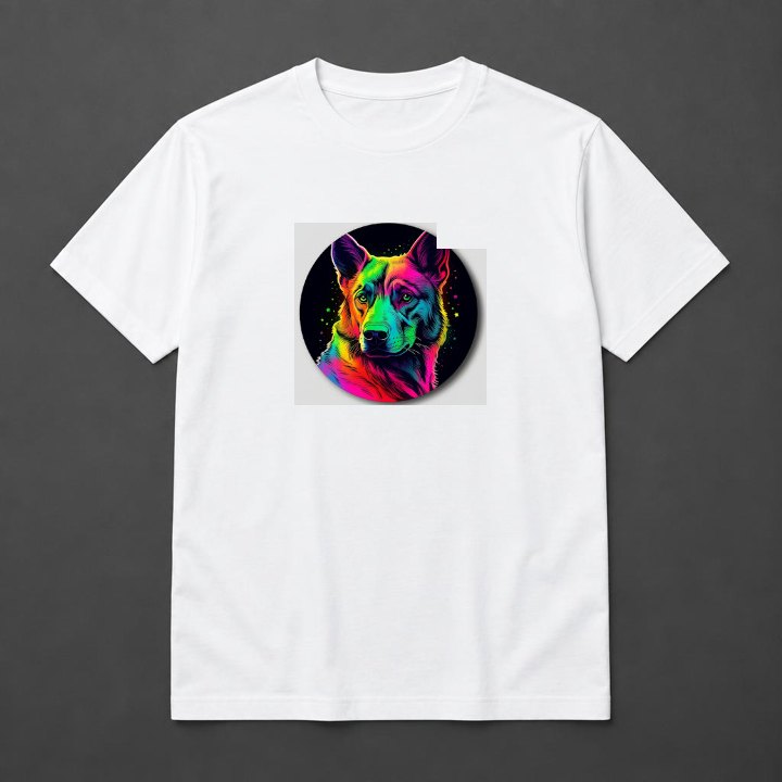 Prévia de Camiseta Cachorro Colorido em camiseta branca