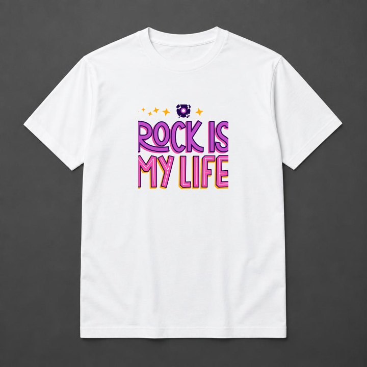 Prévia de Camiseta Rock is My Life em camiseta branca